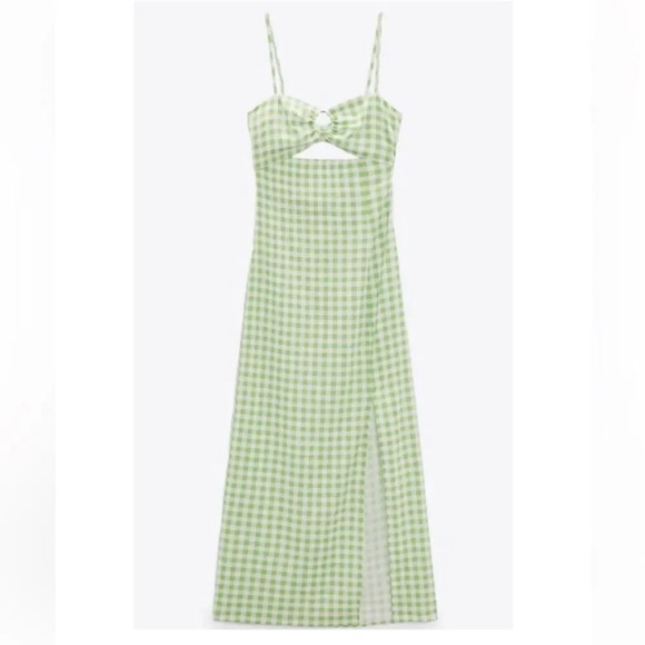 ZARA Gingham Linen Midi Dress - Picture 8 of 16